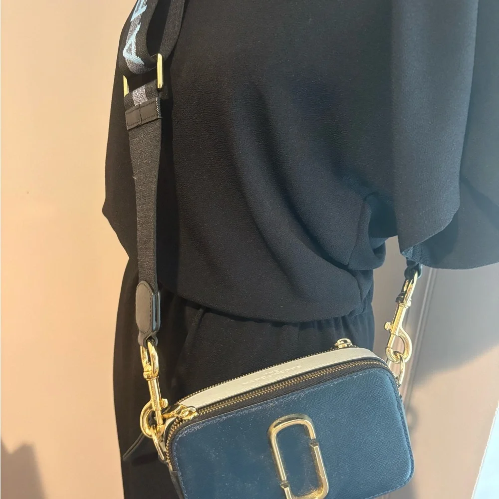 Marc Jacobs Navy and Cream Crossbody Camera Bag with Gold Hardware